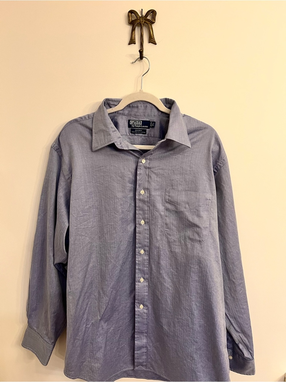 Polo Ralph Lauren Andrew Button Pocket Shirt Mens 17.5-35 Blue Chambray Vintage